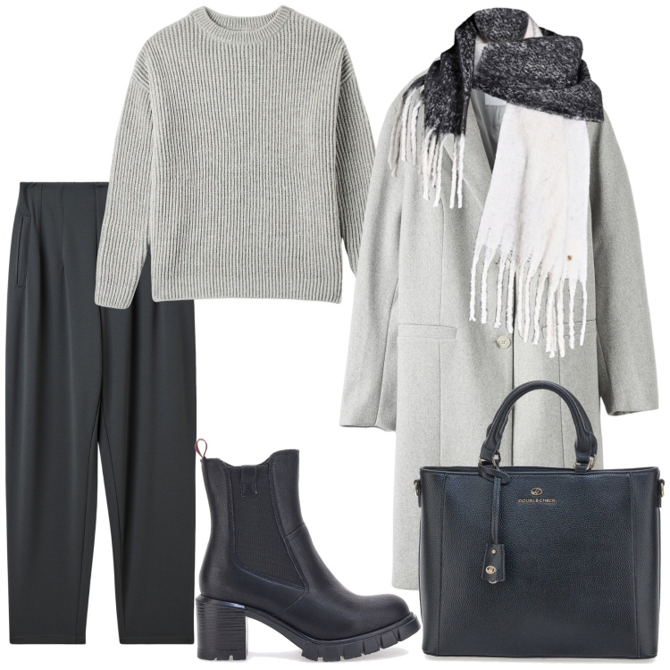 Outfit donna - Total look #2040638. Stile Minimal per Tutti i giorni. Abbinamento con pantaloni chino, maglieria, cappotti, sciarpe, stivaletti, borse a tracolla.