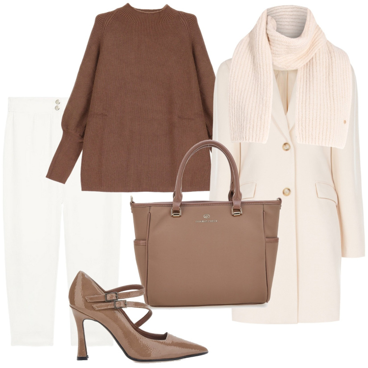 Outfit donna - Total look #2040663. Stile Bon Ton per Serata fuori. Abbinamento con cappotti, sciarpe, maglieria, borse a tracolla, pantaloni, décolleté.
