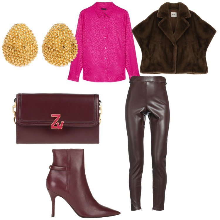 Outfit donna - Dal lavoro alla cena. per Serata fuori. Abbinamento con leggings, stivaletti, borse a spalla, blazer, camicie, orecchini.