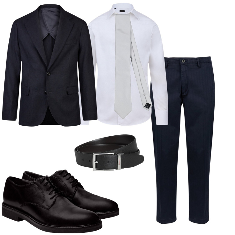 Outfit uomo - Giornata elegante. Stile Business/Elegante per Cerimonia. Abbinamento con cravatte, cinture, giacche, scarpe stringate, pantaloni, camicie.