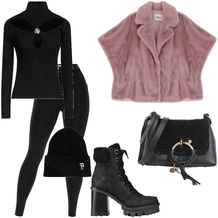 Outfit donna - Total look #2040696. Stile Sporty chic per Serata fuori. Abbinamento con stivaletti, borse a tracolla, maglieria, cappelli, pantaloni skinny, blazer.