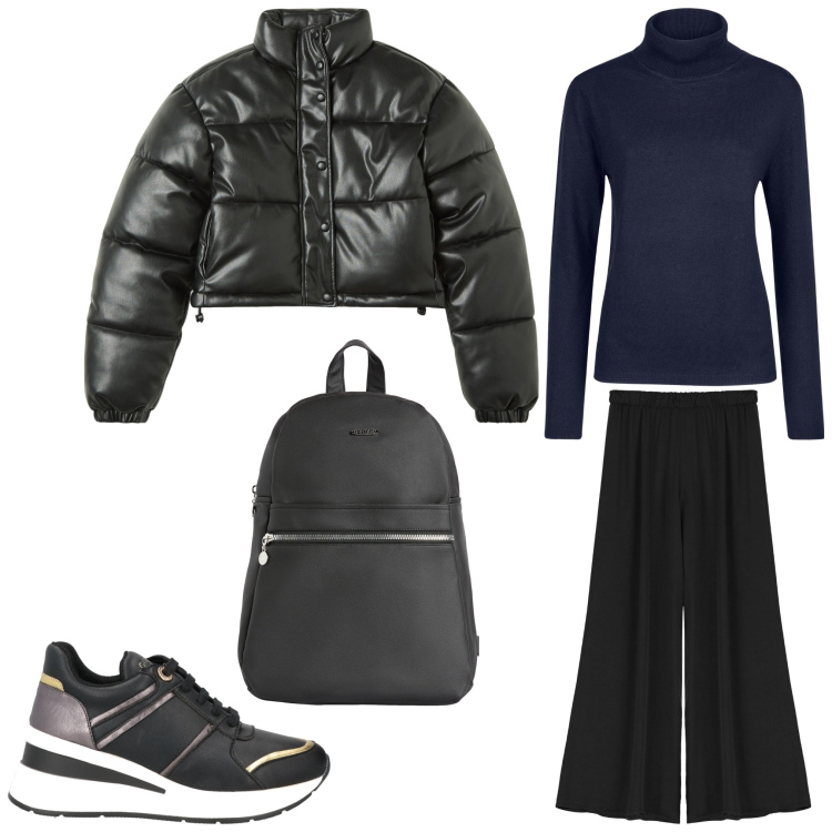 Outfit donna - Giovanile. Stile Casual per Scuola/Università. Abbinamento con sneakers, blazer, zaini, pantaloni, maglieria.