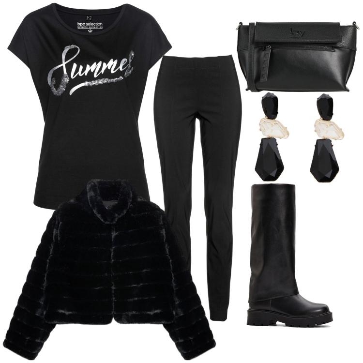 Outfit donna - Dream of summer. Stile Rock per Serata fuori. Abbinamento con pantaloni, maglieria, stivali, borse a tracolla, orecchini, blazer.