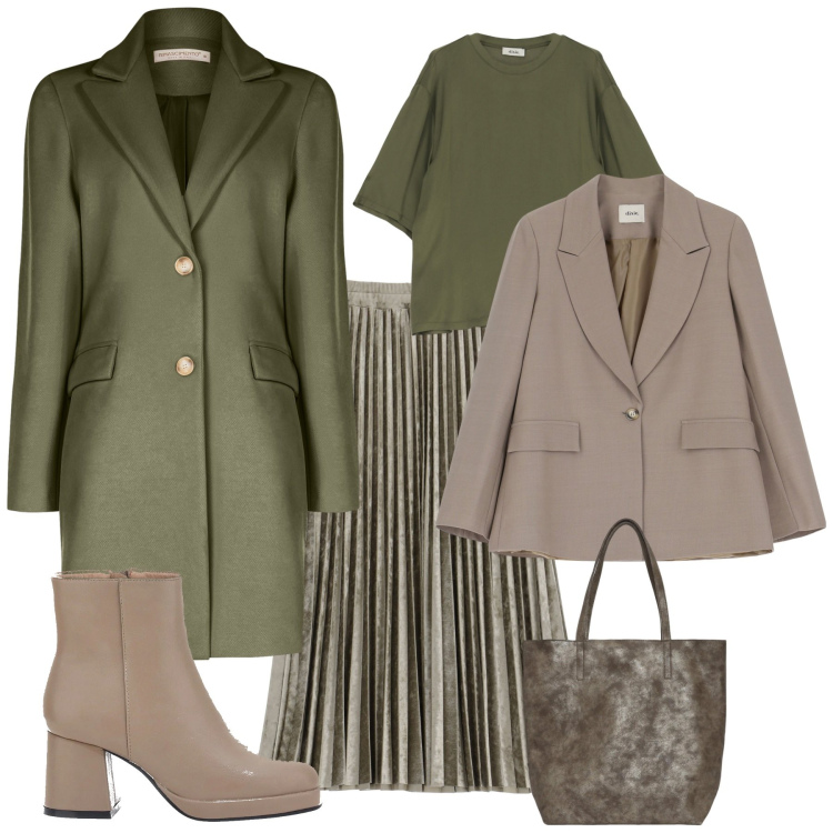 Outfit donna - Total look #2040740. Stile Chic per Ufficio. Abbinamento con cappotti, borse tote, gonne longuette, maglieria, blazer, stivaletti.