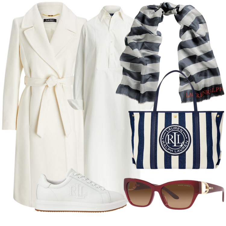Outfit donna - Bianco invernale. Stile Casual per Tutti i giorni. Abbinamento con sneakers, vestiti chemisier, occhiali da sole, cappotti, sciarpe, borse tote.