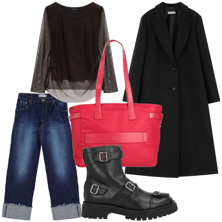 Outfit donna - La borsa di tendenza. Stile Glamour per Tutti i giorni. Abbinamento con borse a spalla, stivaletti, jeans, cappotti, t-shirt.