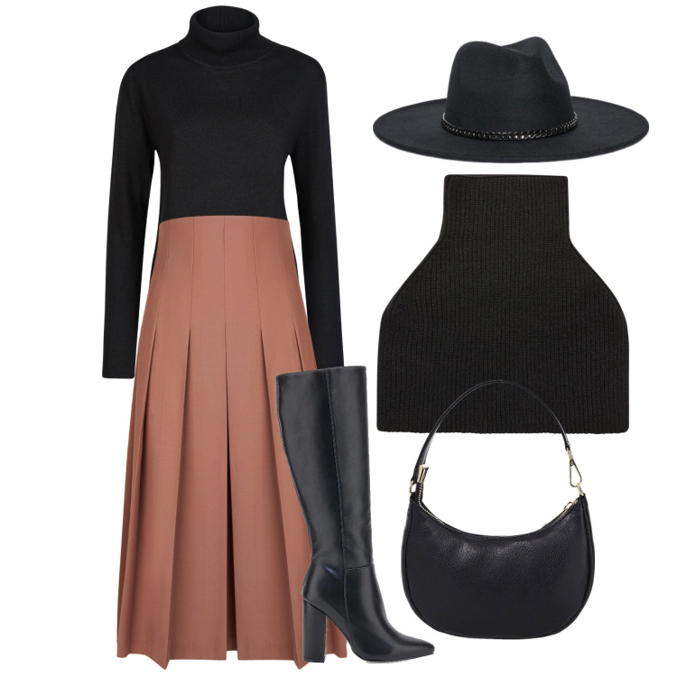 Outfit donna - Total look #2040757. Stile Glamour per Tutti i giorni. Abbinamento con cappotti, borse a spalla, stivali sopra il ginocchio, gonne longuette, maglieria, cappelli.