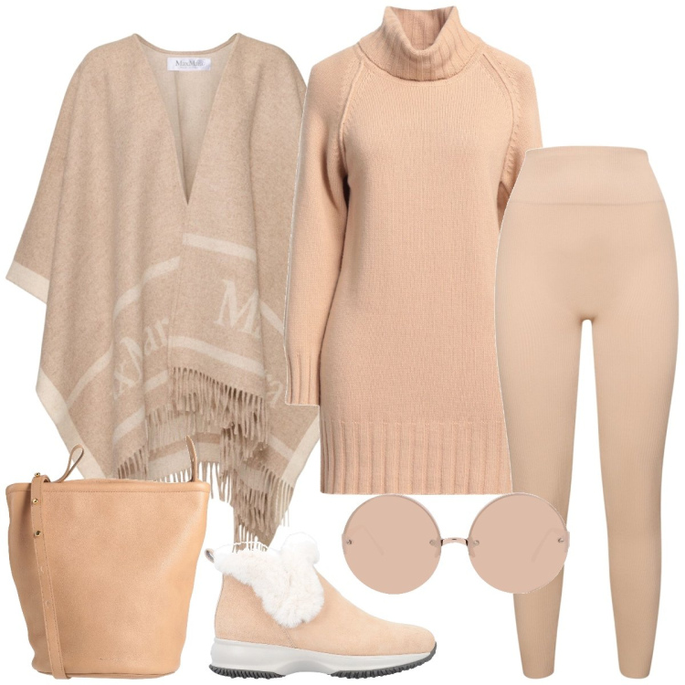 Outfit donna - Total look #2040779. Stile Casual per Tutti i giorni. Abbinamento con stivaletti, maglieria, occhiali da sole, borse a spalla, leggings, cappotti.