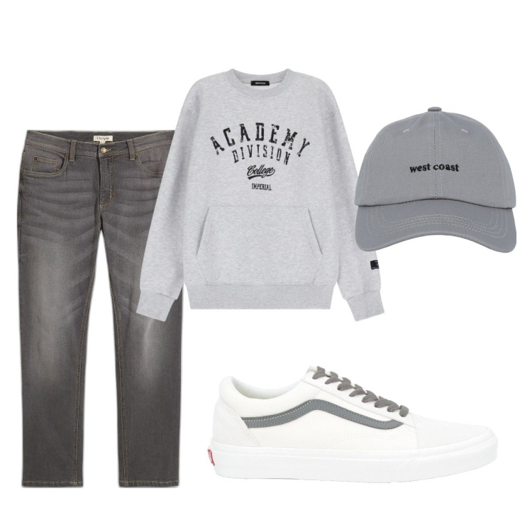 Outfit uomo - Total look #2040783. Stile Casual per Tutti i giorni. Abbinamento con jeans dritti, sneakers, cappelli con visiera, felpe.