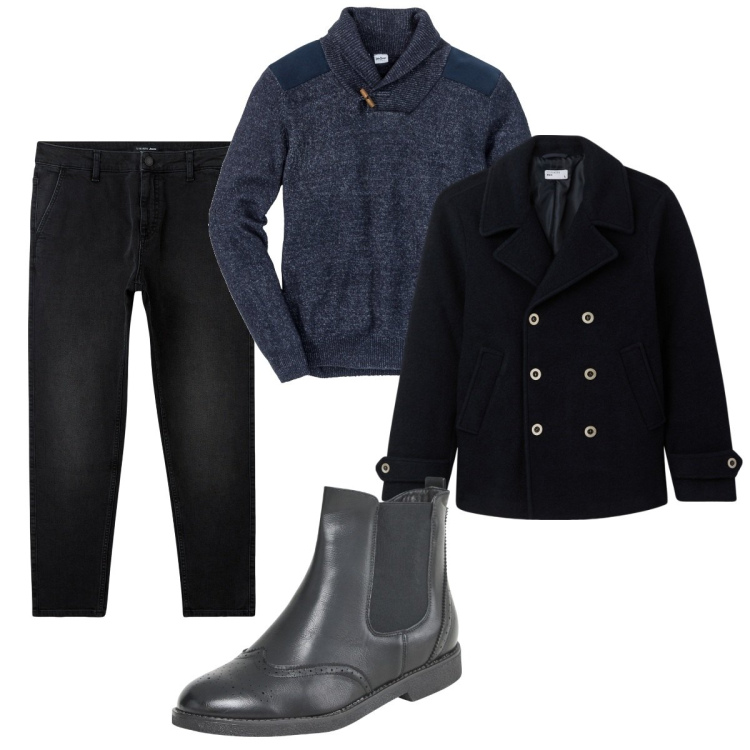 Outfit uomo - Total look #2040790. Stile Trendy per Tutti i giorni. Abbinamento con maglieria, stivali e stivaletti, jeans, cappotti.