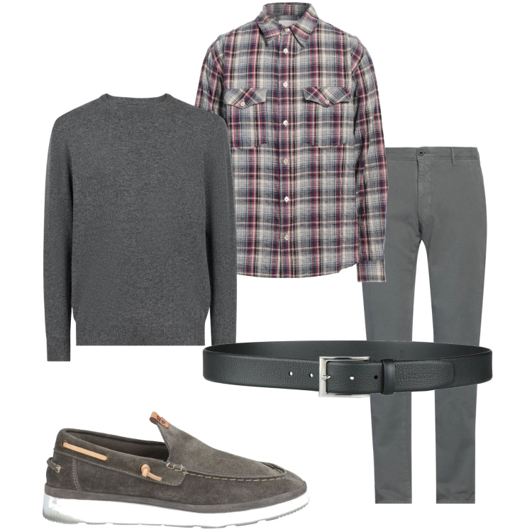 Outfit uomo - A cena da me. Stile Casual per Serata speciale. Abbinamento con cinture, pantaloni chino, camicie, scarpe stringate, maglieria.
