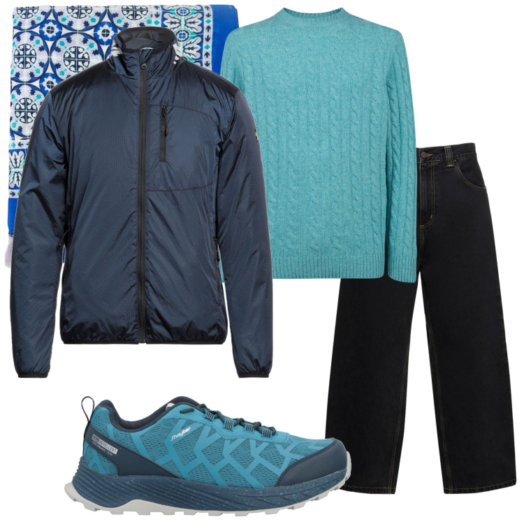 Outfit uomo - Giornata in famiglia. Stile Casual per Tutti i giorni. Abbinamento con giacche, sneakers, sciarpe, maglieria, jeans.