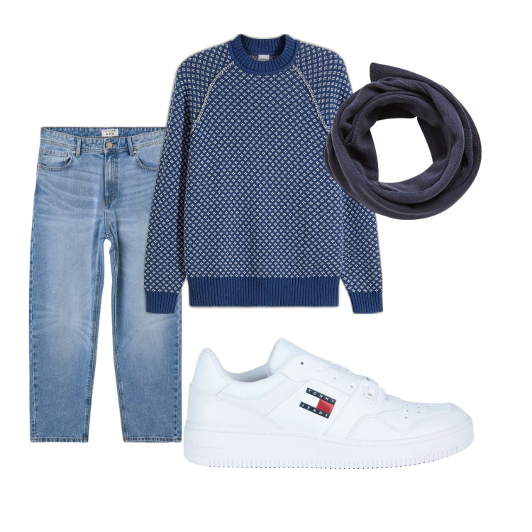 Outfit uomo - Total look #2040846. Stile Casual per Tutti i giorni. Abbinamento con maglieria, sneakers, sciarpe, jeans.