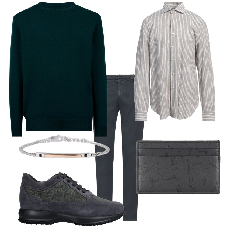 Outfit uomo - Total look #2040871. Stile Casual per Tutti i giorni. Abbinamento con sneakers, pantaloni, camicie, portafogli, braccialetti, maglieria.