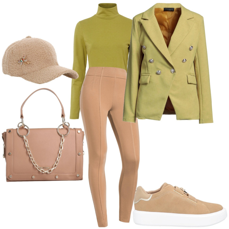 Outfit donna - Total look #2040911. Stile Sporty chic per Tutti i giorni. Abbinamento con maglieria, sneakers, borse a mano, blazer, pantaloni, cappelli.