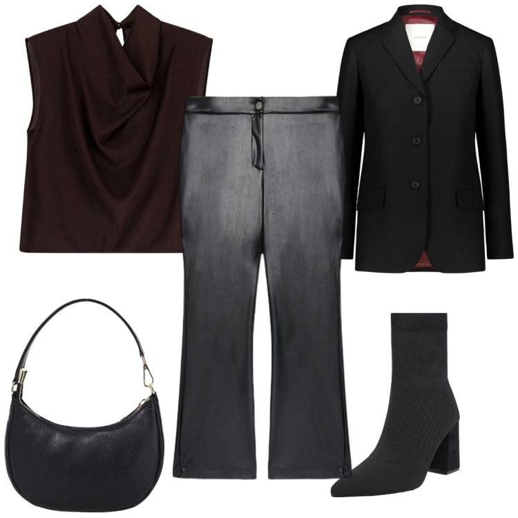 Outfit donna - Total look #2040923. Stile Minimal per Tutti i giorni. Abbinamento con stivaletti, top, borse a spalla, blazer, pantaloni.