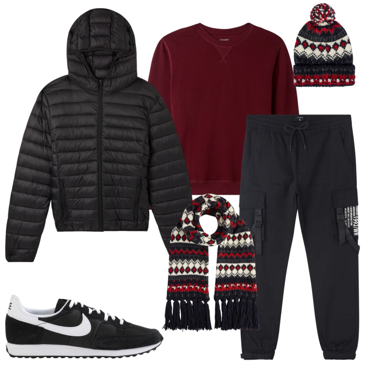 Outfit uomo - Al bar con amici. Stile Casual per Tutti i giorni. Abbinamento con sneakers, giacche, pantaloni cargo, felpe, berretti, sciarpe.