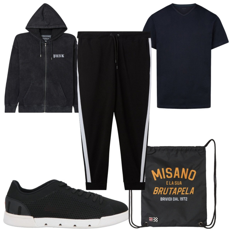 Outfit uomo - Total look #2040953. Stile Trendy per Sport. Abbinamento con sneakers, pantaloni, borse sportive, felpe con cappuccio, t-shirt.