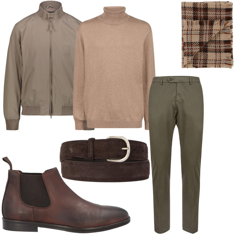 Outfit uomo - Mi vesto per uscire. Stile Trendy per Tutti i giorni. Abbinamento con stivali e stivaletti, sciarpe, pantaloni chino, maglieria, giacche, cinture.
