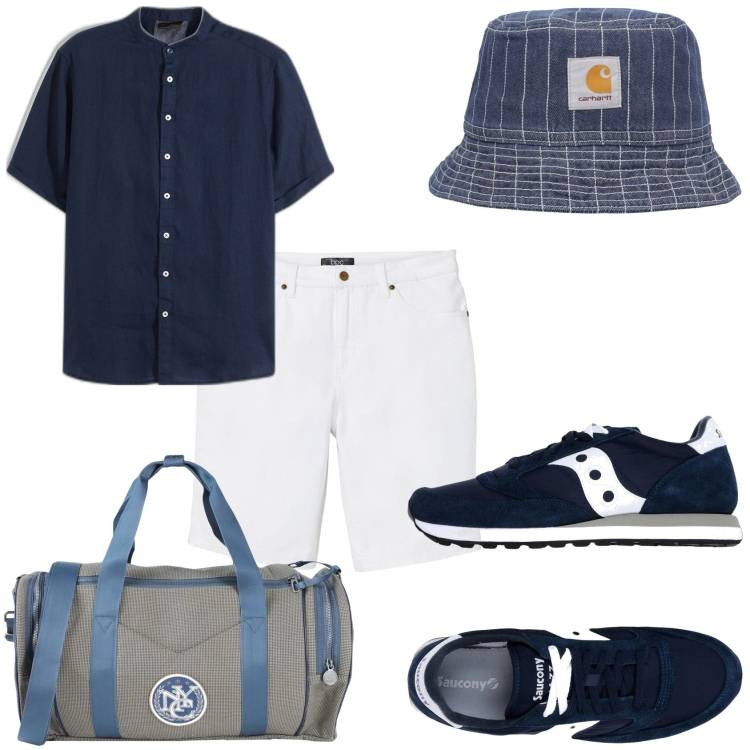 Outfit uomo - Bermuda e camicia. Stile Casual per Tutti i giorni. Abbinamento con bermuda, camicie a manica corta, sneakers, borse sportive, cappelli.