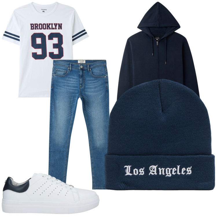 Outfit uomo - Los Angeles!!!. Stile Casual per Tutti i giorni. Abbinamento con sneakers, felpe con cappuccio, t-shirt, berretti, jeans slim fit.