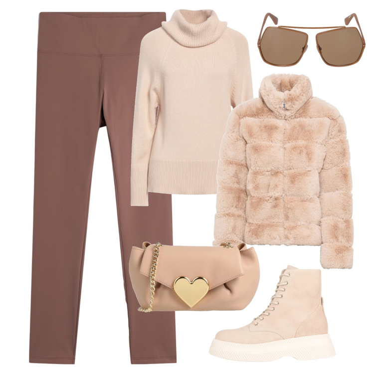 Outfit donna - Confort e stile. Stile Casual per Tutti i giorni. Abbinamento con ecopellicce, stivaletti, maglieria, borse a tracolla, leggings, occhiali da sole.