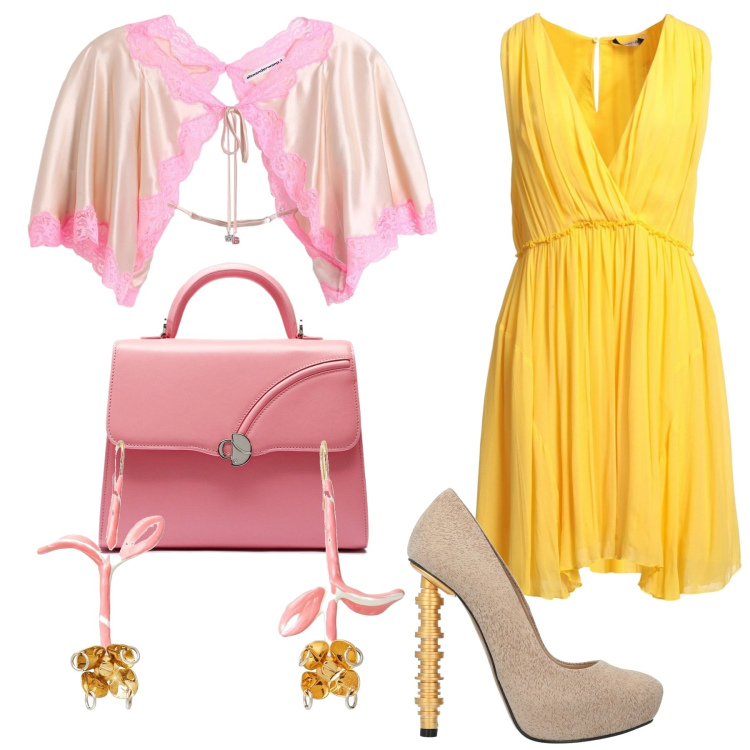 Outfit donna - Angel. Stile Trendy per Serata fuori. Abbinamento con décolleté, blazer, vestiti corti, orecchini, borse a mano.