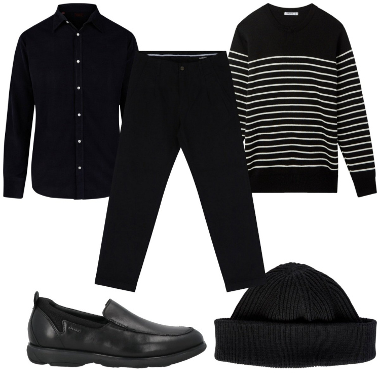 Outfit uomo - Total look #2041311. Stile Trendy per Tutti i giorni. Abbinamento con scarpe stringate, maglieria, pantaloni chino, camicie, berretti.