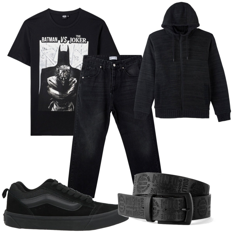 Outfit uomo - Total look #2041317. Stile Trendy per Tutti i giorni. Abbinamento con cinture, sneakers, t-shirt, cardigans, jeans.