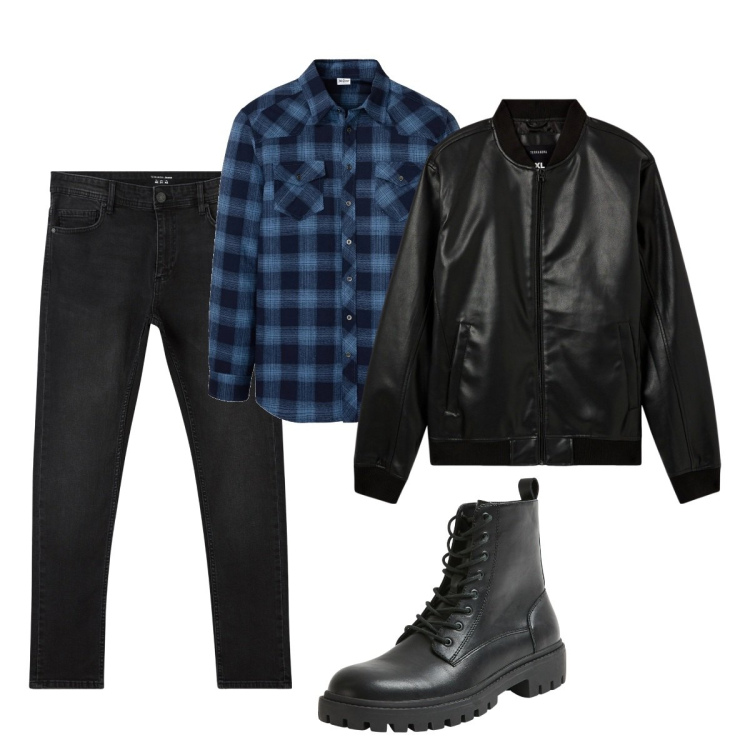 Outfit uomo - Total look #2041318. Stile Casual per Tutti i giorni. Abbinamento con camicie, jeans skinny, bomber, anfibi.