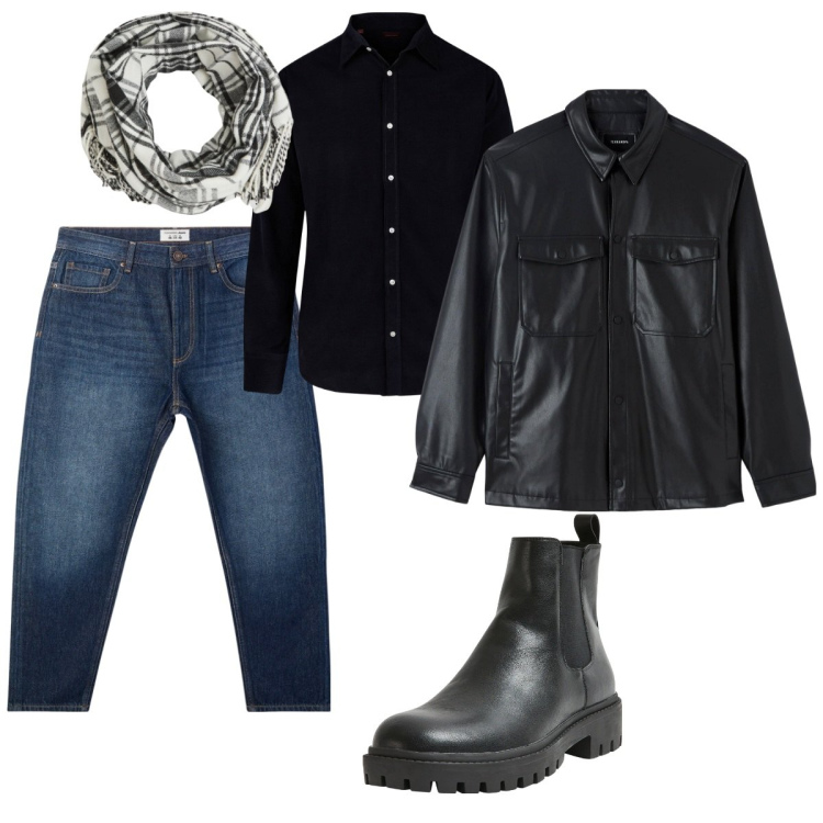 Outfit uomo - Total look #2041335. Stile Trendy per Tutti i giorni. Abbinamento con jeans, cappotti, stivali e stivaletti, sciarpe, camicie.