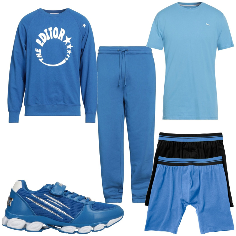 Outfit uomo - Azzurro sportivo. Stile Casual per Sport. Abbinamento con boxer, sneakers, pantaloni, felpe, t-shirt.