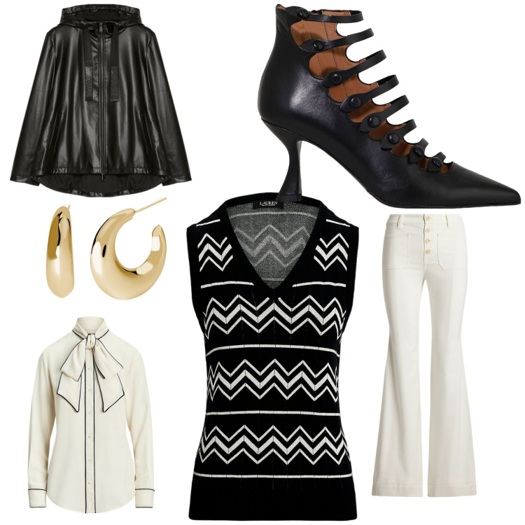 Outfit donna - Total look #2041347. Stile Casual chic per Tutti i giorni. Abbinamento con orecchini, stivaletti, maglieria, camicie, pantaloni, blazer.