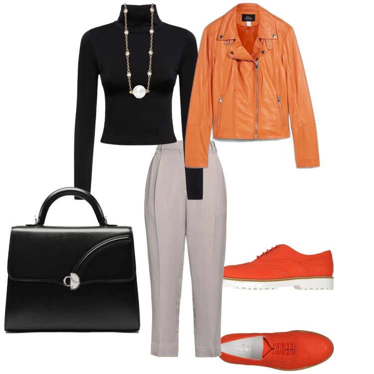 Outfit donna - Ufficio. per Ufficio. Abbinamento con blazer, scarpe stringate, pantaloni, collane, borse a mano, top.