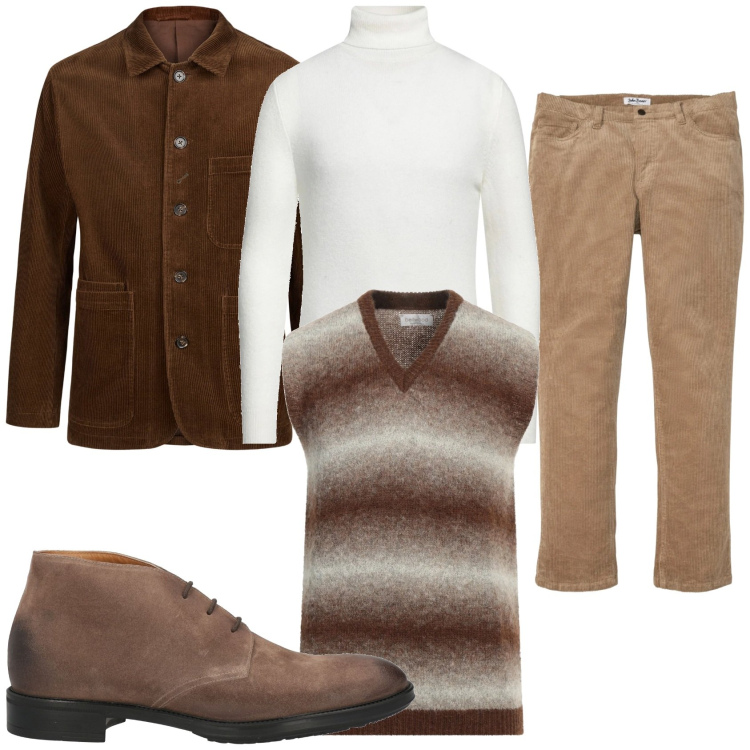Outfit uomo - Con il gilet e lupetto. Stile Urban per Tutti i giorni. Abbinamento con pantaloni, pullovers, stivali e stivaletti, maglieria, giacche.
