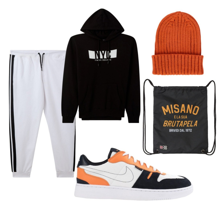 Outfit uomo - Total look #2041362. Stile Casual per Sport. Abbinamento con sneakers, borse sportive, pantaloni, felpe con cappuccio, berretti.