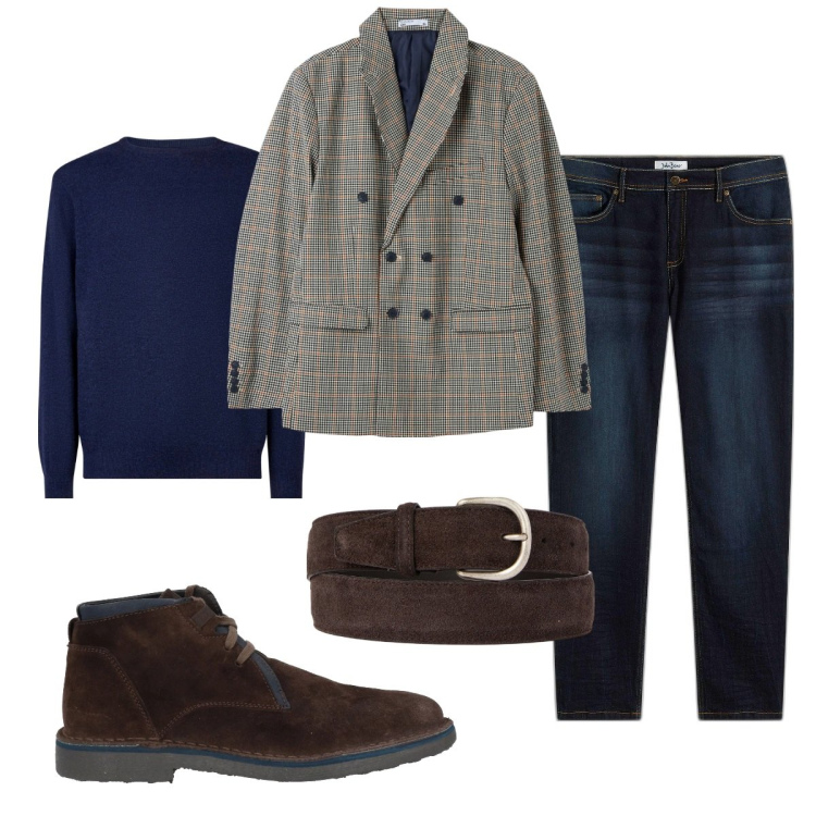 Outfit uomo - Total look #2041374. Stile Trendy per Tutti i giorni. Abbinamento con jeans slim fit, stivali e stivaletti, giacche, maglieria, cinture.