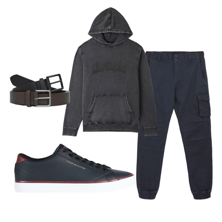 Outfit uomo - Total look #2041386. Stile Casual per Tutti i giorni. Abbinamento con sneakers, pantaloni cargo, felpe con cappuccio, cinture.