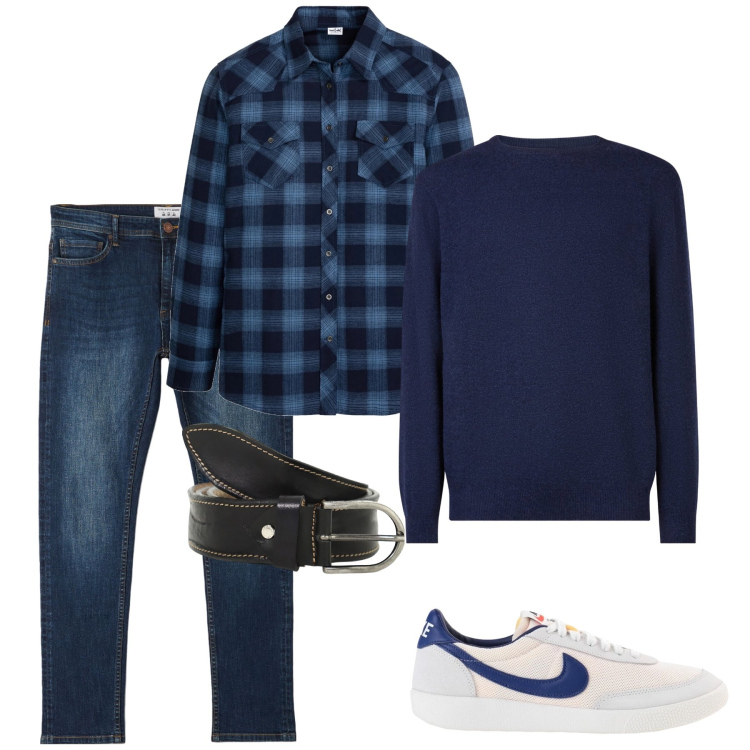 Outfit uomo - Camicia a quadri. Stile Urban per Tutti i giorni. Abbinamento con camicie, sneakers, jeans skinny, cinture, maglieria.