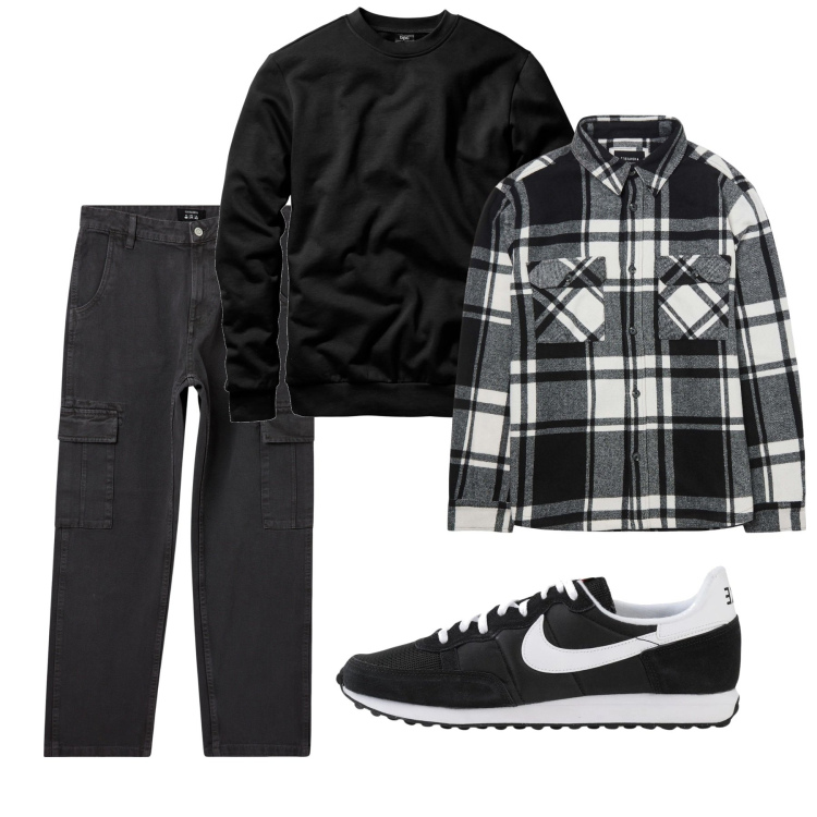 Outfit uomo - Total look. Stile Casual per Tutti i giorni. Abbinamento con felpe, sneakers, pantaloni cargo, cappotti.