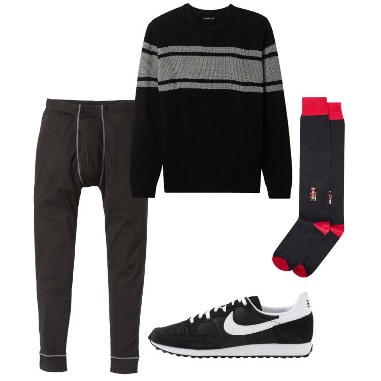 Outfit uomo - Comfy mood. Stile Casual per Tutti i giorni. Abbinamento con pantaloni, sneakers, maglieria, calzini.