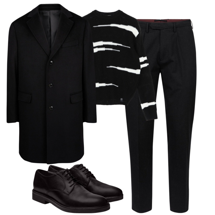 Outfit uomo - City. Stile Business/Elegante per Tutti i giorni. Abbinamento con maglieria, scarpe stringate, pantaloni, cappotti.