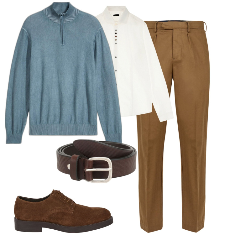 Outfit uomo - Total look #2041494. Stile Urban per Tutti i giorni. Abbinamento con maglieria, cinture, camicie, pantaloni, scarpe stringate.