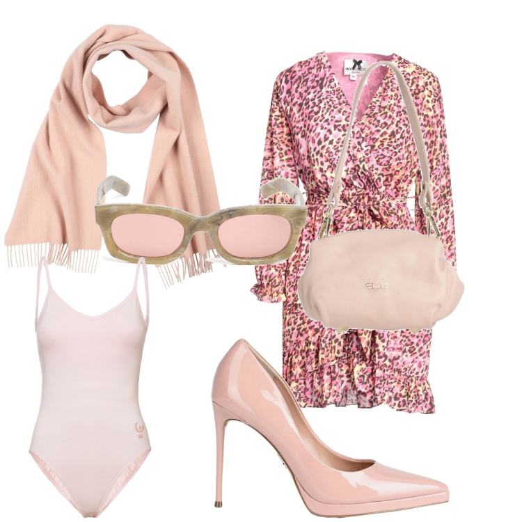 Outfit donna - Spritz con le friends. Stile Preppy per Serata fuori. Abbinamento con sciarpe, borse a mano, décolleté, vestiti corti, body, occhiali da sole.