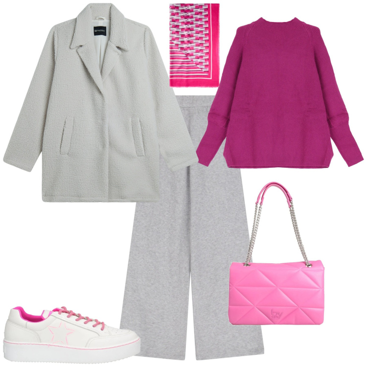 Outfit donna - Total look #2041546. Stile Sporty chic per Tutti i giorni. Abbinamento con borse a spalla, sneakers, cappotti, pantaloni, maglieria, sciarpe.