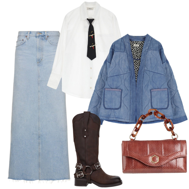 Outfit donna - Saldi invernali. Stile Trendy per Ufficio. Abbinamento con borse a mano, blazer, stivali, camicie, gonne.