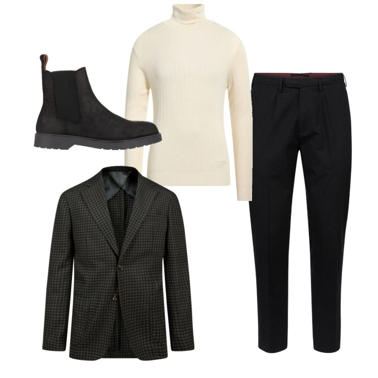 Outfit uomo - City. Stile Trendy per Serata speciale. Abbinamento con maglieria, stivali e stivaletti, giacche, pantaloni.