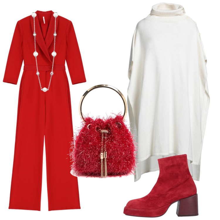 Outfit donna - Total look #2041584. Stile Trendy per Serata fuori. Abbinamento con cappotti, stivaletti, collane, tute, borse a spalla.