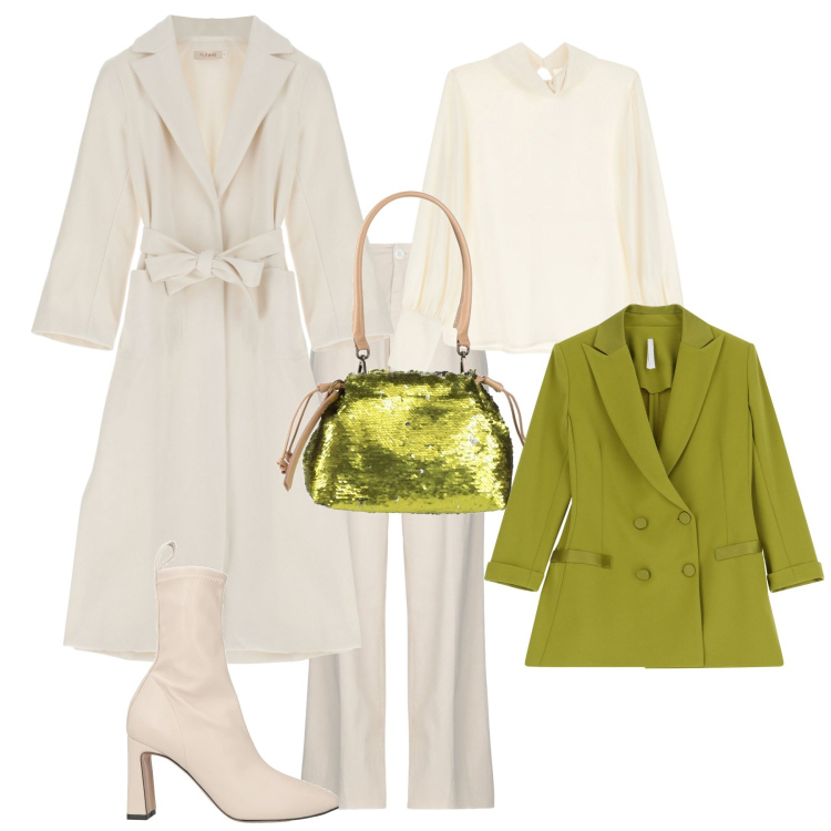 Outfit donna - Total look #2041608. Stile Chic per Serata fuori. Abbinamento con stivaletti, borse a mano, pantaloni, blazer, camicie, cappotti.