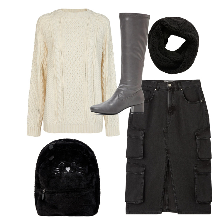 Outfit donna - La gonna cargo. Stile Casual per Scuola/Università. Abbinamento con stivali, gonne longuette, zaini, sciarpe, maglieria.